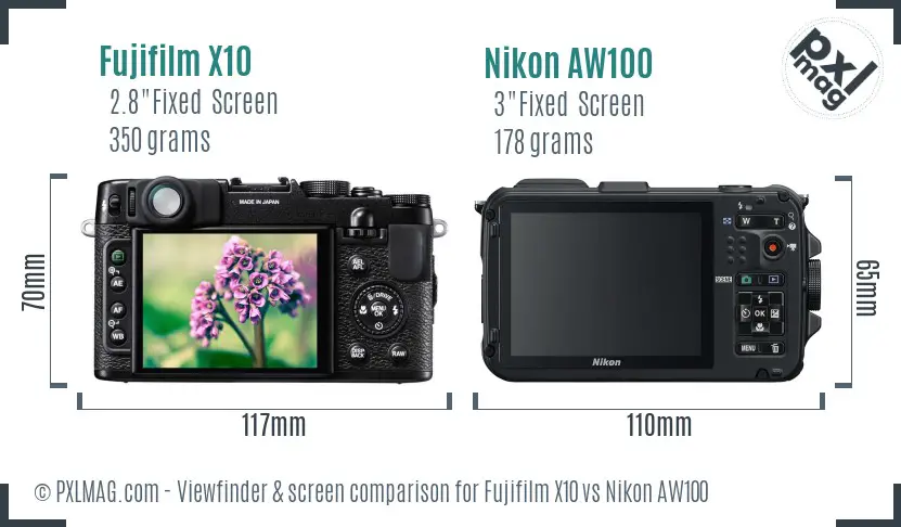 Fujifilm X10 vs Nikon AW100 Screen and Viewfinder comparison Fujifilm X10 vs Nikon AW100 Screen and Viewfinder comparison