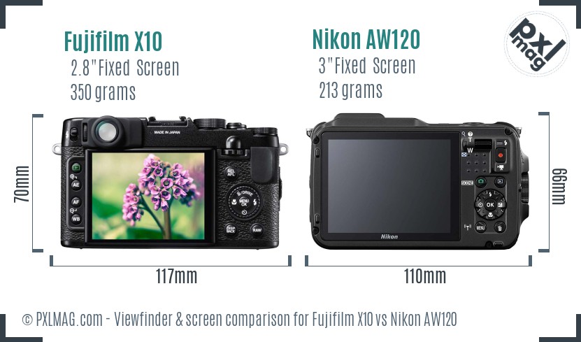 Fujifilm X10 vs Nikon AW120 Screen and Viewfinder comparison