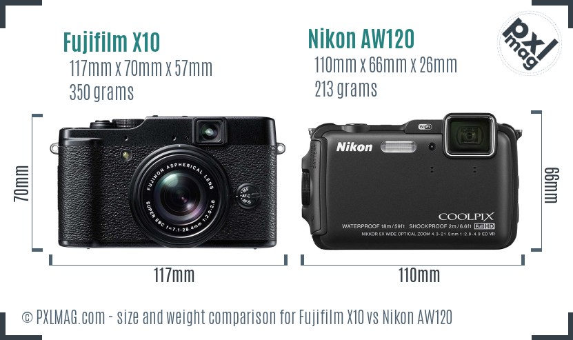 Fujifilm X10 vs Nikon AW120 size comparison
