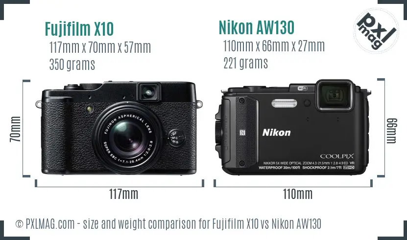 Fujifilm X10 vs Nikon AW130 size comparison