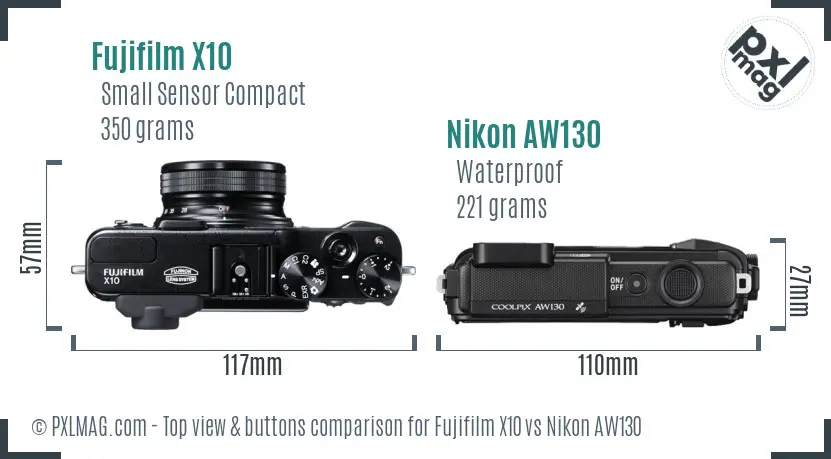 Fujifilm X10 vs Nikon AW130 top view buttons comparison