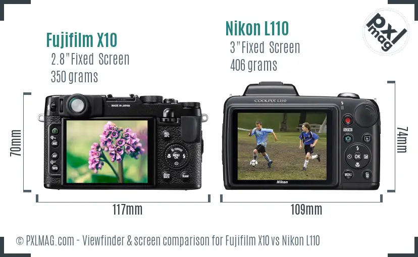 Fujifilm X10 vs Nikon L110 Screen and Viewfinder comparison