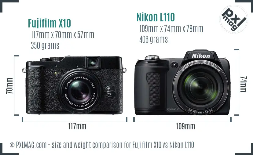 Fujifilm X10 vs Nikon L110 size comparison