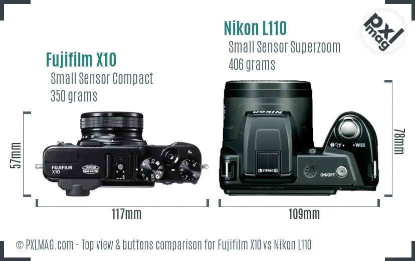 Fujifilm X10 vs Nikon L110 top view buttons comparison