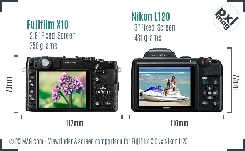 Fujifilm X10 vs Nikon L120 Screen and Viewfinder comparison Fujifilm X10 vs Nikon L120 Screen and Viewfinder comparison