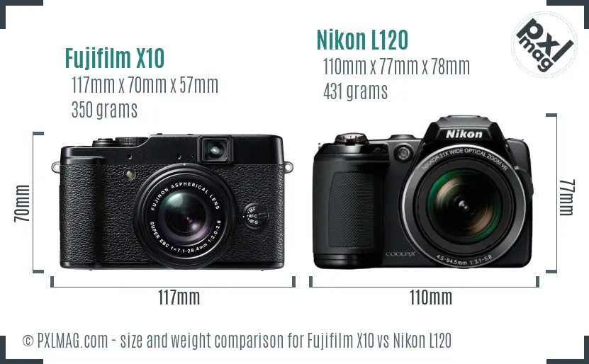 Fujifilm X10 vs Nikon L120 size comparison Fujifilm X10 vs Nikon L120 size comparison