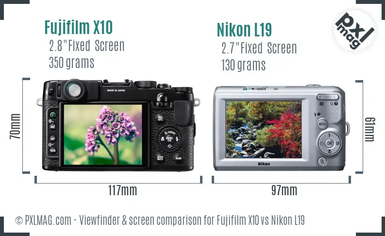 Fujifilm X10 vs Nikon L19 Screen and Viewfinder comparison