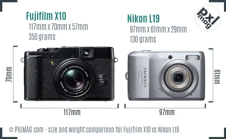 Fujifilm X10 vs Nikon L19 size comparison
