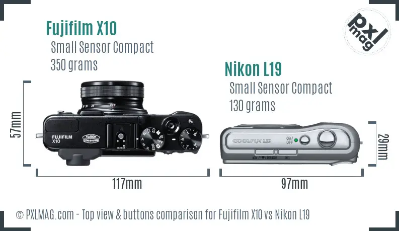 Fujifilm X10 vs Nikon L19 top view buttons comparison