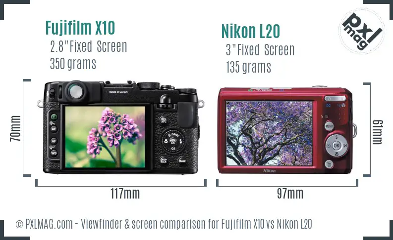 Fujifilm X10 vs Nikon L20 Screen and Viewfinder comparison Fujifilm X10 vs Nikon L20 Screen and Viewfinder comparison