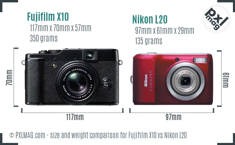 Fujifilm X10 vs Nikon L20 size comparison Fujifilm X10 vs Nikon L20 size comparison