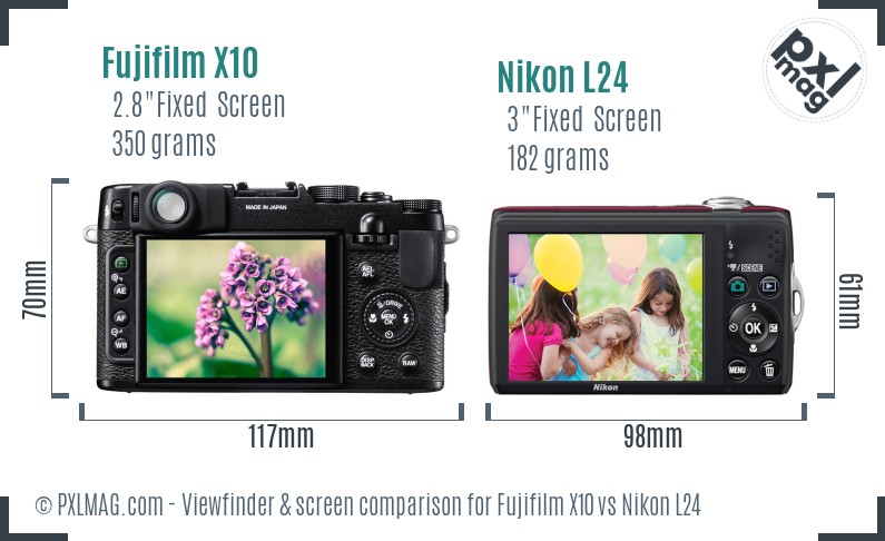 Fujifilm X10 vs Nikon L24 Screen and Viewfinder comparison