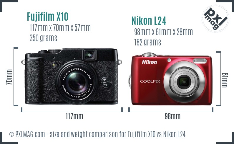 Fujifilm X10 vs Nikon L24 size comparison