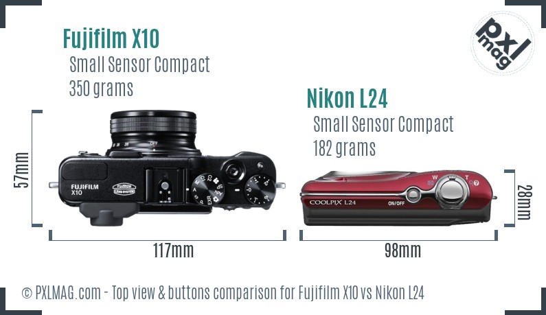 Fujifilm X10 vs Nikon L24 top view buttons comparison