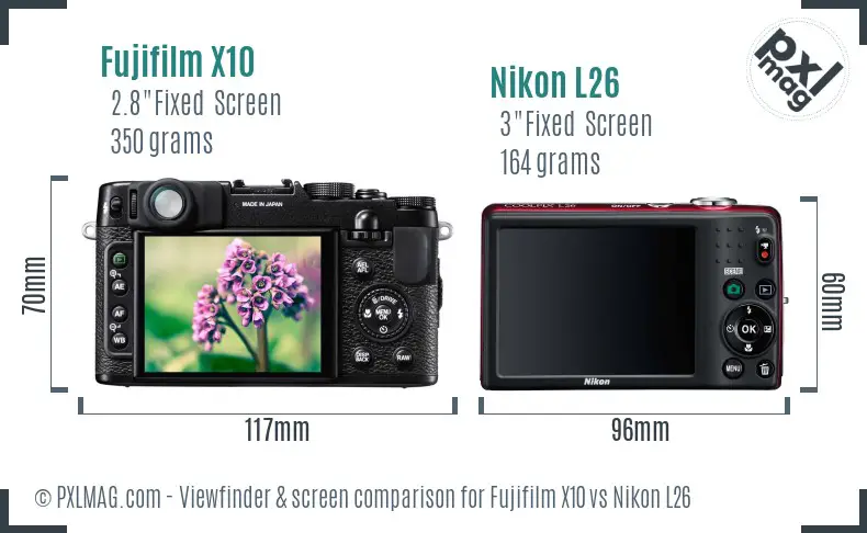 Fujifilm X10 vs Nikon L26 Screen and Viewfinder comparison