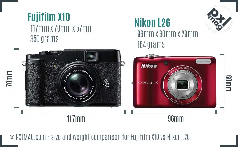 Fujifilm X10 vs Nikon L26 size comparison