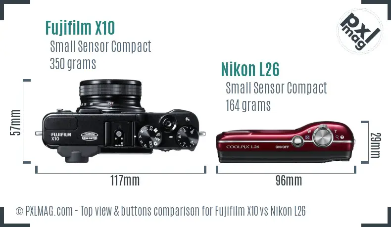 Fujifilm X10 vs Nikon L26 top view buttons comparison