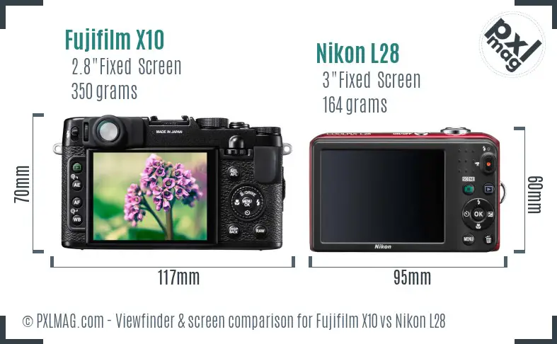 Fujifilm X10 vs Nikon L28 Screen and Viewfinder comparison