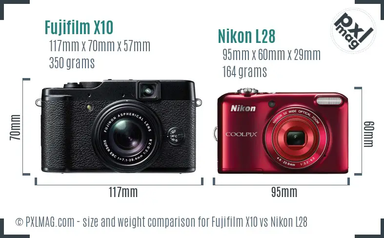Fujifilm X10 vs Nikon L28 size comparison Fujifilm X10 vs Nikon L28 size comparison