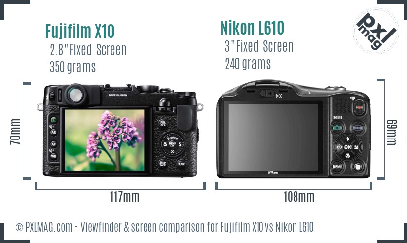 Fujifilm X10 vs Nikon L610 Screen and Viewfinder comparison