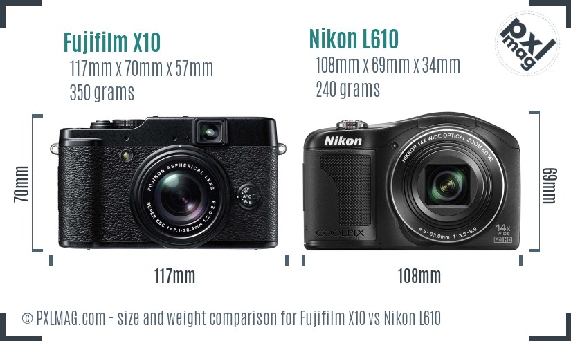 Fujifilm X10 vs Nikon L610 size comparison