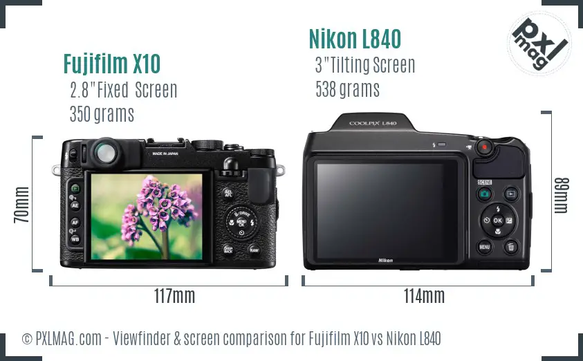 Fujifilm X10 vs Nikon L840 Screen and Viewfinder comparison