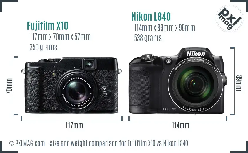 Fujifilm X10 vs Nikon L840 size comparison