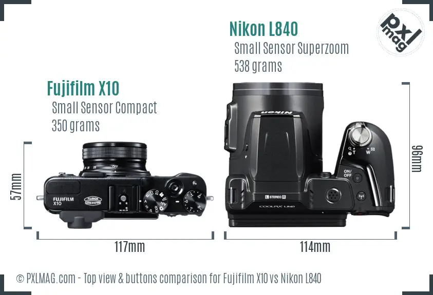 Fujifilm X10 vs Nikon L840 top view buttons comparison