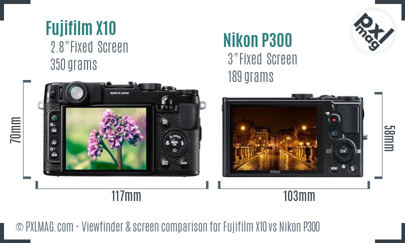 Fujifilm X10 vs Nikon P300 Screen and Viewfinder comparison