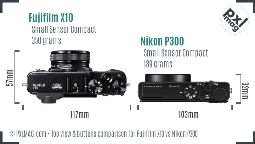 Fujifilm X10 vs Nikon P300 top view buttons comparison