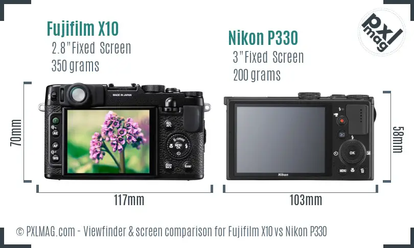 Fujifilm X10 vs Nikon P330 Screen and Viewfinder comparison