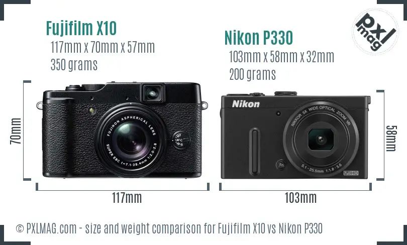 Fujifilm X10 vs Nikon P330 size comparison