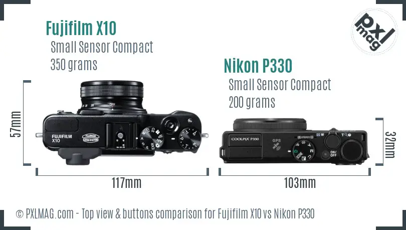 Fujifilm X10 vs Nikon P330 top view buttons comparison