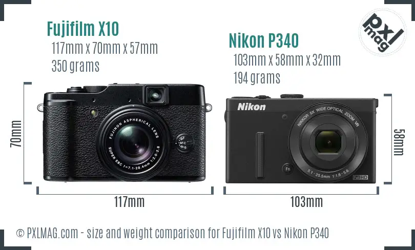 Fujifilm X10 vs Nikon P340 size comparison