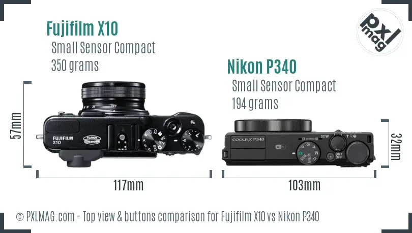 Fujifilm X10 vs Nikon P340 top view buttons comparison