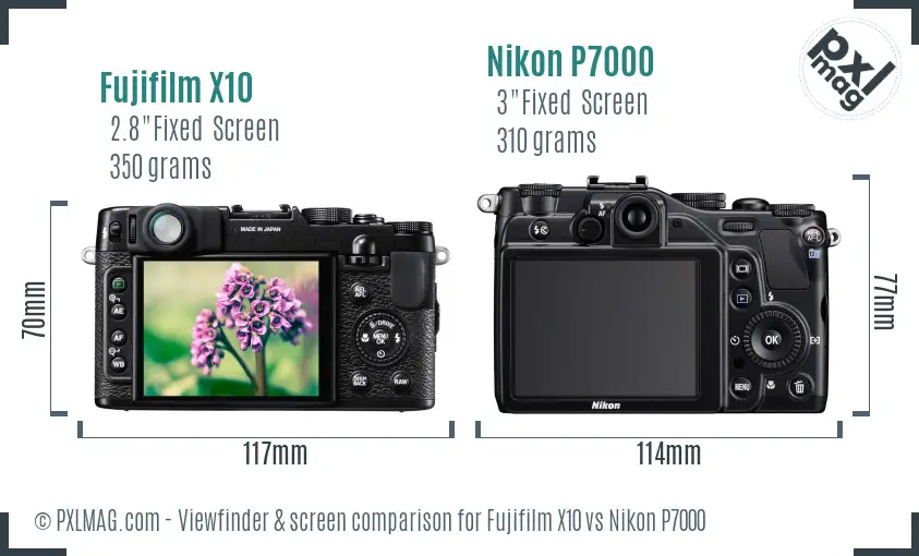 Fujifilm X10 vs Nikon P7000 Screen and Viewfinder comparison
