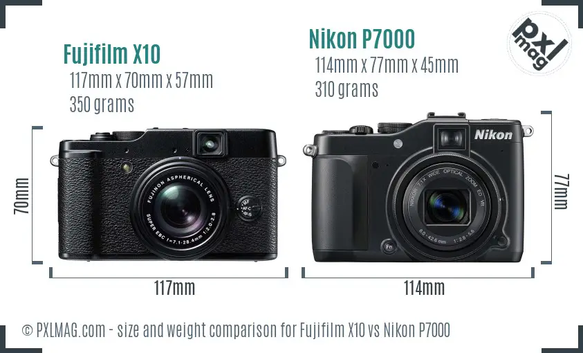 Fujifilm X10 vs Nikon P7000 size comparison Fujifilm X10 vs Nikon P7000 size comparison