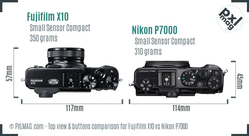 Fujifilm X10 vs Nikon P7000 top view buttons comparison