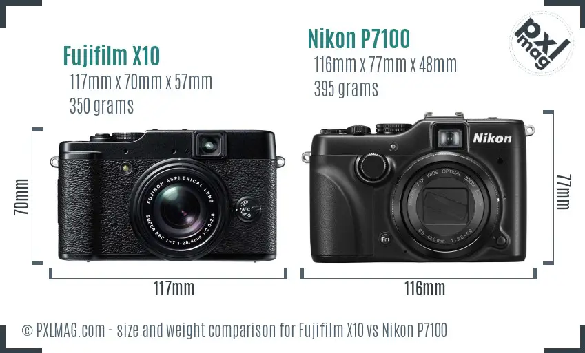 Fujifilm X10 vs Nikon P7100 size comparison