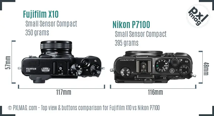 Fujifilm X10 vs Nikon P7100 top view buttons comparison