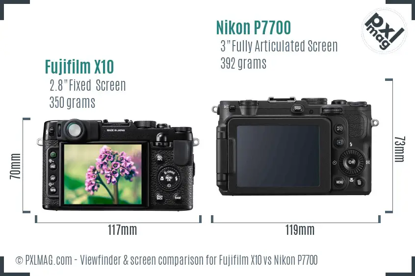 Fujifilm X10 vs Nikon P7700 Screen and Viewfinder comparison