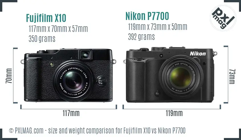 Fujifilm X10 vs Nikon P7700 size comparison
