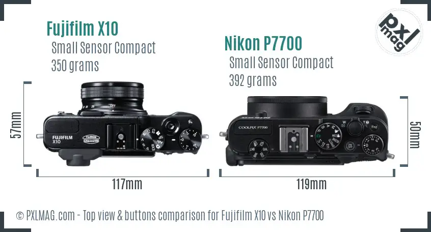 Fujifilm X10 vs Nikon P7700 top view buttons comparison