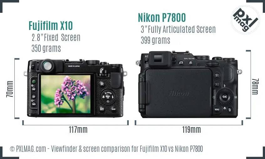 Fujifilm X10 vs Nikon P7800 Screen and Viewfinder comparison