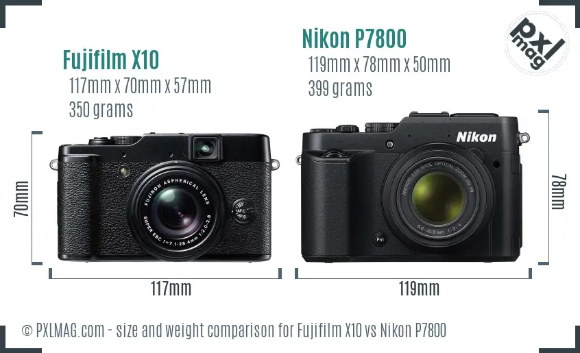 Fujifilm X10 vs Nikon P7800 size comparison