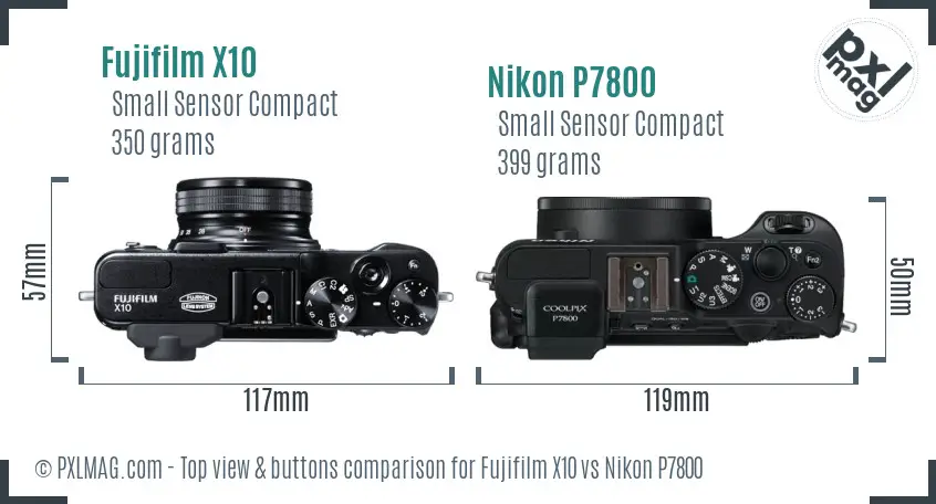 Fujifilm X10 vs Nikon P7800 top view buttons comparison