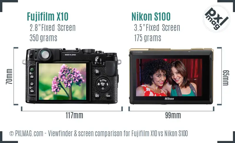 Fujifilm X10 vs Nikon S100 Screen and Viewfinder comparison Fujifilm X10 vs Nikon S100 Screen and Viewfinder comparison