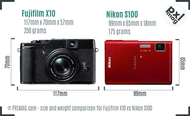 Fujifilm X10 vs Nikon S100 size comparison Fujifilm X10 vs Nikon S100 size comparison