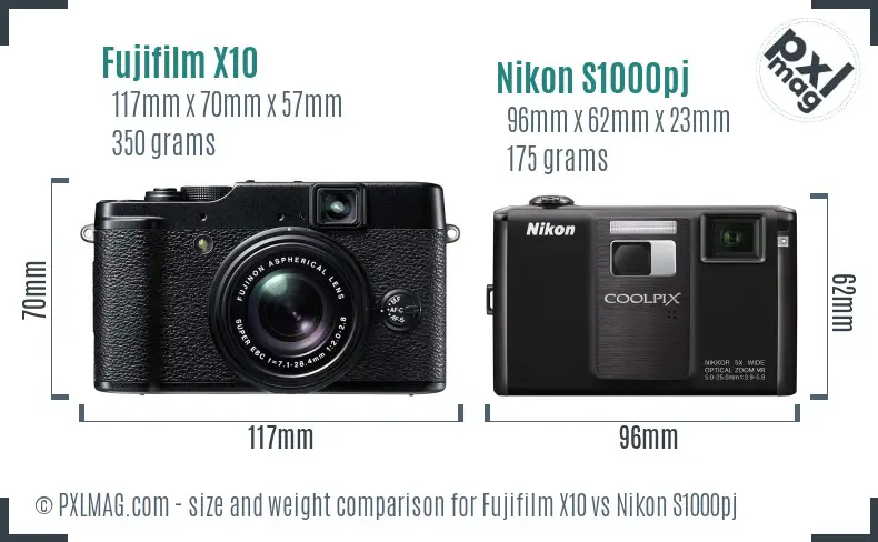 Fujifilm X10 vs Nikon S1000pj size comparison Fujifilm X10 vs Nikon S1000pj size comparison