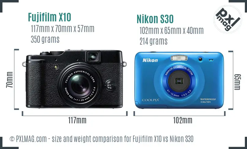 Fujifilm X10 vs Nikon S30 size comparison